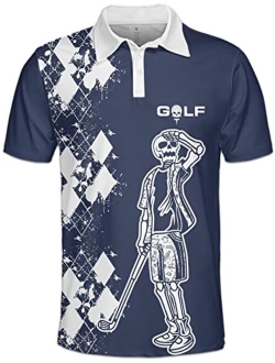 PAGYMO Golf Shirts for Men Funny Golf Shirts for Men Skull Shirts for Men Crazy Polo Golf Shirts for Men Golf Gifts for Men