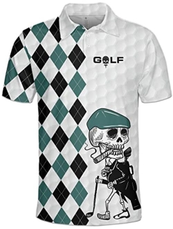PAGYMO Golf Shirts for Men Funny Golf Shirts for Men Skull Shirts for Men Crazy Polo Golf Shirts for Men Golf Gifts for Men