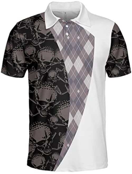 PAGYMO Golf Shirts for Men Funny Golf Shirts for Men Skull Shirts for Men Crazy Polo Golf Shirts for Men Golf Gifts for Men