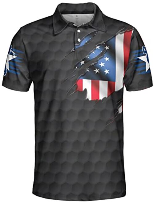 PAGYMO Golf Shirts for Men Funny Golf Shirts for Men Patriotic Golf Shirts for Men American Flag Polo Shirt Men Golf Gifts