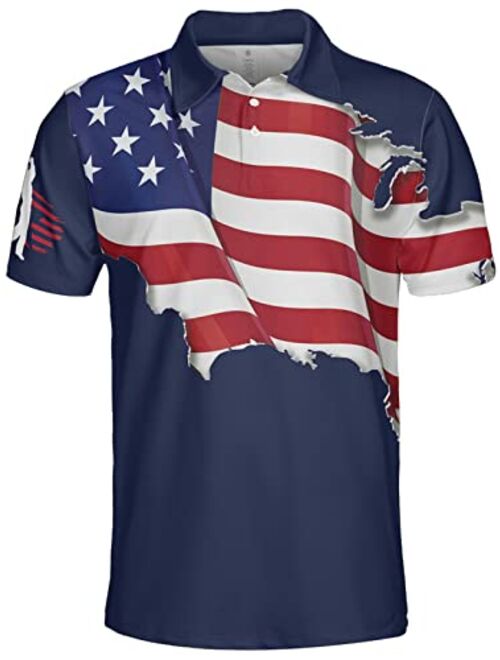 PAGYMO Golf Shirts for Men Funny Golf Shirts for Men Patriotic Golf Shirts for Men American Flag Polo Shirt Men Golf Gifts