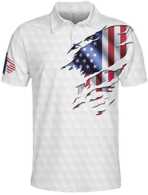 PAGYMO Golf Shirts for Men Funny Golf Shirts for Men Patriotic Golf Shirts for Men American Flag Polo Shirt Men Golf Gifts