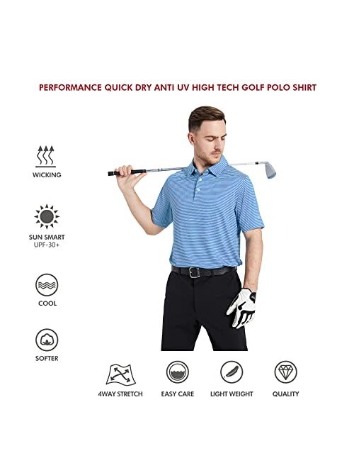 M Maelreg Men's Golf Polo Shirts Short Sleeve Striped Performance Moisture Wicking Dry Fit Golf Shirts for Men