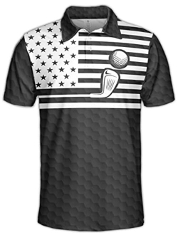 HIVICHI Golf Shirts for Men Funny Golf Shirts for Men Patriotic Golf Shirts for Men American Flag Polo Shirt Men Golf Gifts