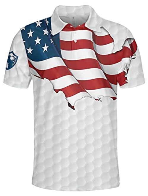 HIVICHI Golf Shirts for Men Funny Golf Shirts for Men Patriotic Golf Shirts for Men American Flag Polo Shirt Men Golf Gifts