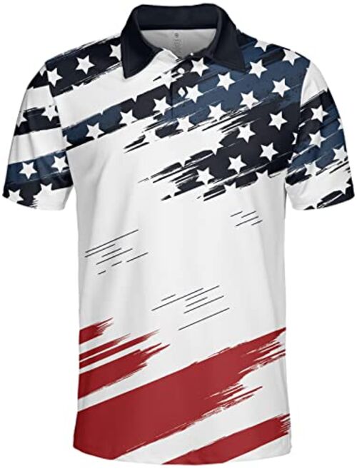 HIVICHI Golf Shirts for Men Funny Golf Shirts for Men Patriotic Golf Shirts for Men American Flag Polo Shirt Men Golf Gifts