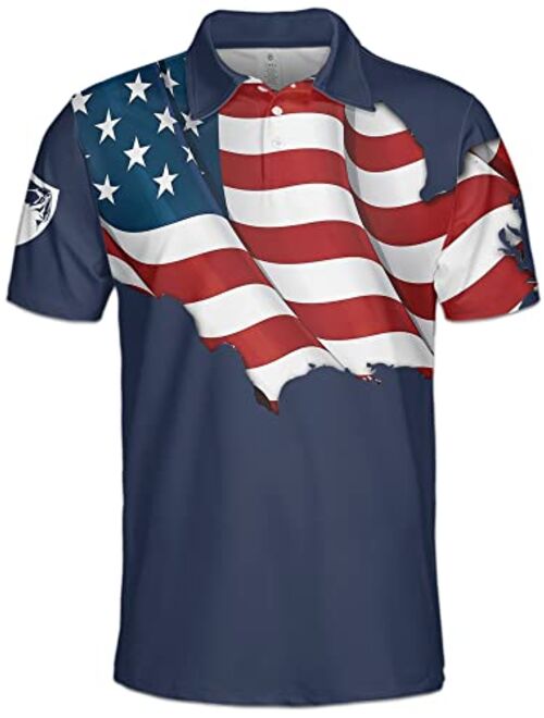 HIVICHI Golf Shirts for Men Funny Golf Shirts for Men Patriotic Golf Shirts for Men American Flag Polo Shirt Men Golf Gifts