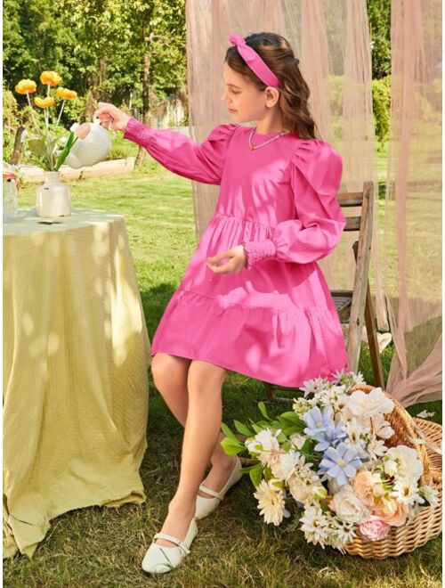 SHEIN Girls Solid Puff Sleeve Smock Dress