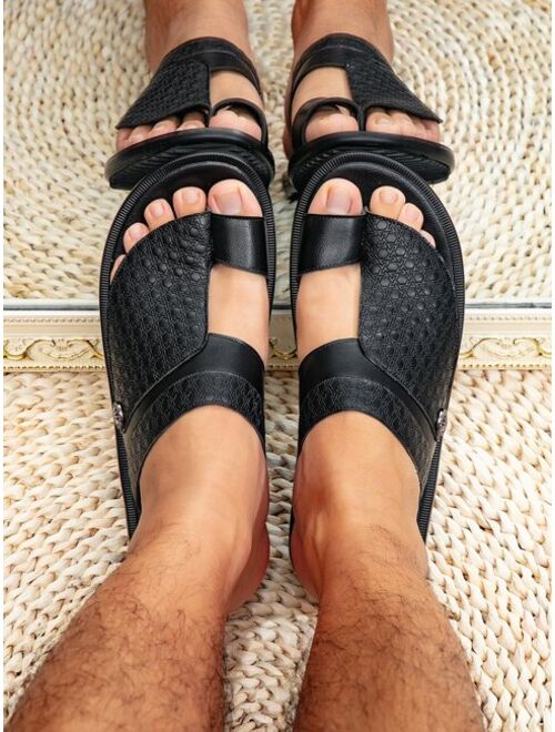 Fashion Brown Thong Sandals For Men Geometric Embossed Toe Post Design Sandals