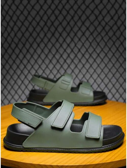 Men Hook and loop Fastener Sandals Fashionable Green PVC Footbed Sandals