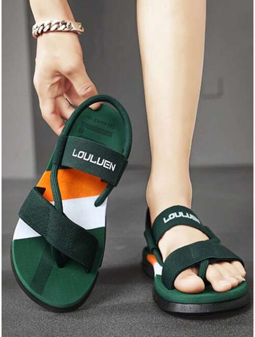 Fashion Green Sandals For Men Letter Graphic Toe Post Design Thong Sandals