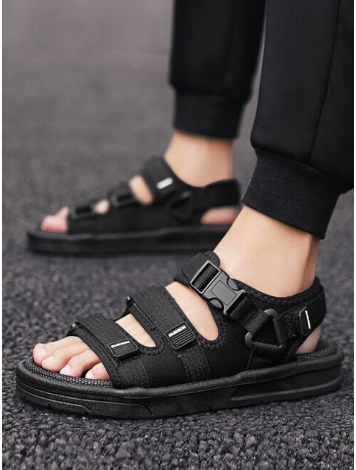 Men Release Buckle Letter Patch Decor Sport Sandals Sporty Outdoor Black Fabric Sandals