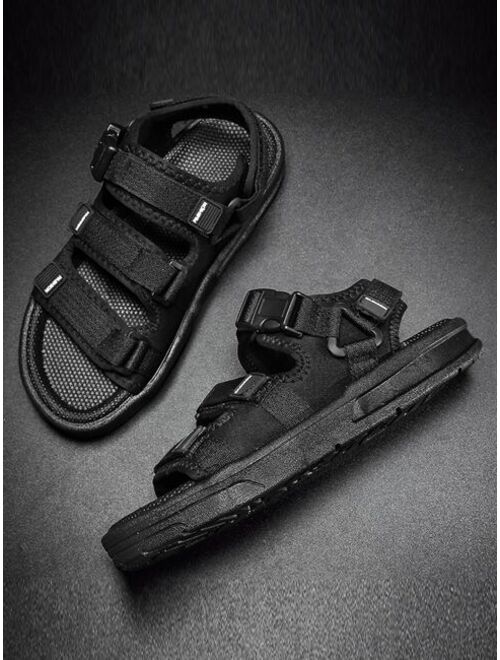 Men Release Buckle Letter Patch Decor Sport Sandals Sporty Outdoor Black Fabric Sandals