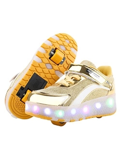 YUNICUS Roller Shoes for Girls Boys Kid Light Up Sneakers with Wheels