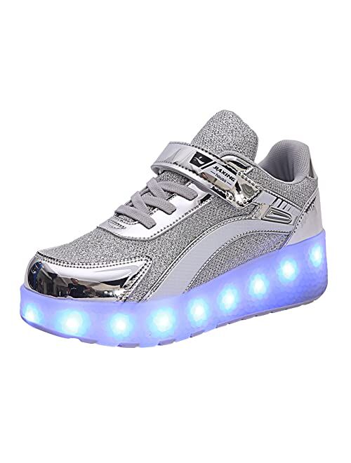 YUNICUS Roller Shoes for Girls Boys Kid Light Up Sneakers with Wheels