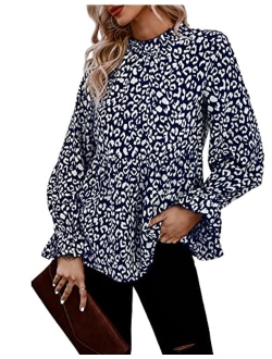 Women's Summer Loose Chiffon Blouse Mesh Long Sleeve Casual Round Neck Peplum Tops