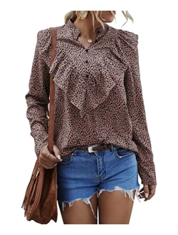 Women's Summer Loose Chiffon Blouse Mesh Long Sleeve Casual Round Neck Peplum Tops