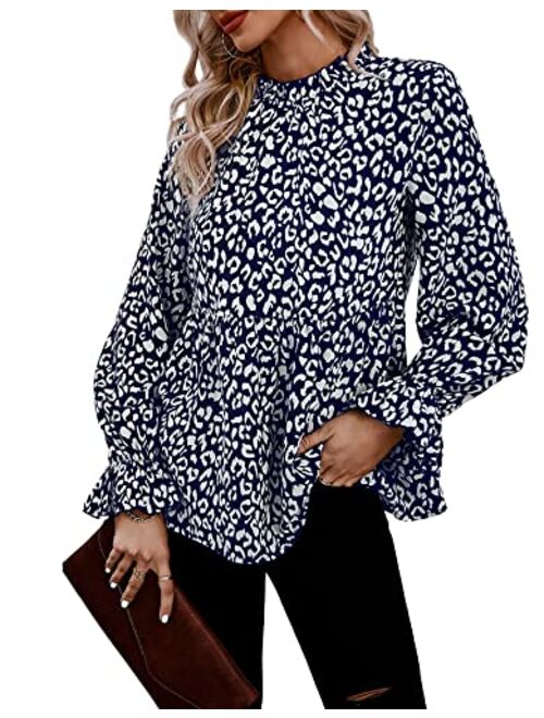 PRETTYGARDEN Women's Summer Loose Chiffon Blouse Mesh Long Sleeve Casual Round Neck Peplum Tops