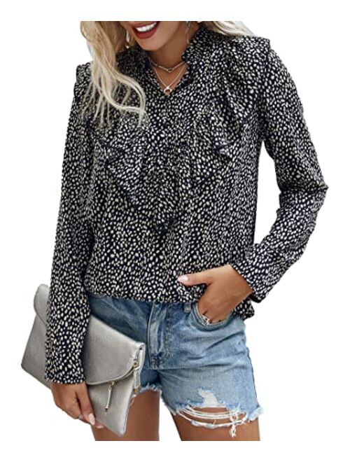 PRETTYGARDEN Women's Summer Loose Chiffon Blouse Mesh Long Sleeve Casual Round Neck Peplum Tops