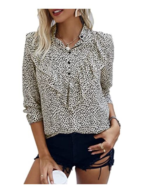 PRETTYGARDEN Women's Summer Loose Chiffon Blouse Mesh Long Sleeve Casual Round Neck Peplum Tops