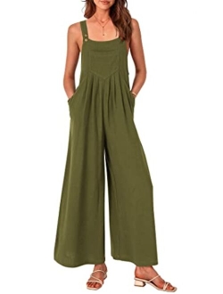 Women's Bib Overalls Casual Summer Sleeveless Strap Loose Wide Leg Jumpsuits with Pockets