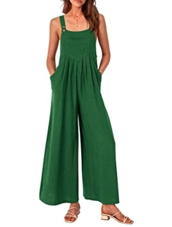 Women's Bib Overalls Casual Summer Sleeveless Strap Loose Wide Leg Jumpsuits with Pockets