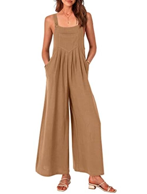 PRETTYGARDEN Women's Bib Overalls Casual Summer Sleeveless Strap Loose Wide Leg Jumpsuits with Pockets