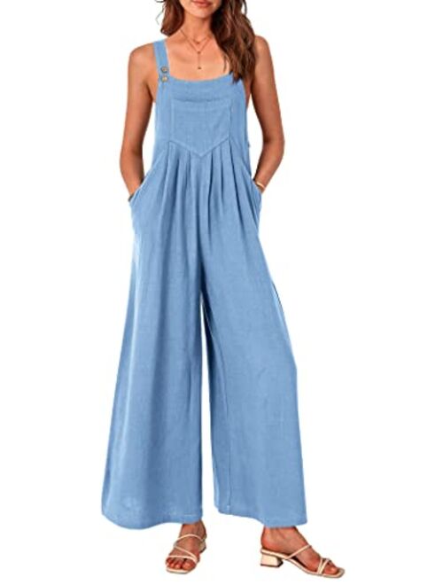 PRETTYGARDEN Women's Bib Overalls Casual Summer Sleeveless Strap Loose Wide Leg Jumpsuits with Pockets