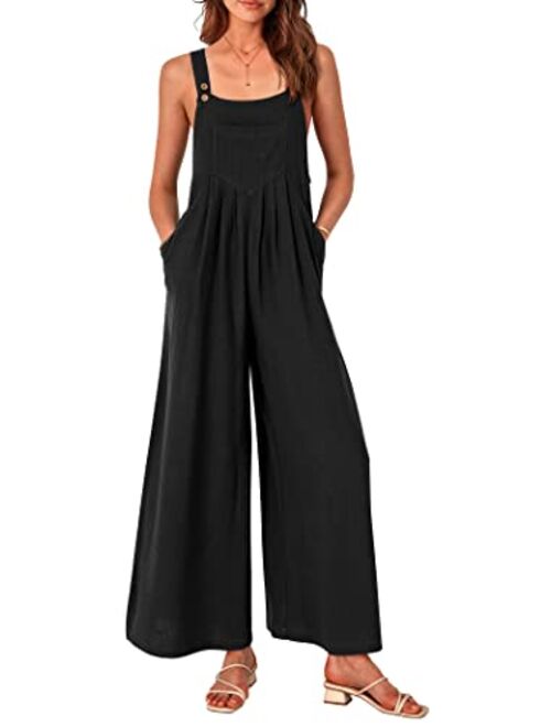 PRETTYGARDEN Women's Bib Overalls Casual Summer Sleeveless Strap Loose Wide Leg Jumpsuits with Pockets