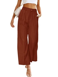 Women's Casual Summer Work Pants High Waisted Palazzo Pant Flowy Wide Leg Trousers with Pockets