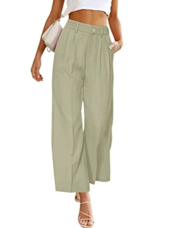 Women's Casual Summer Work Pants High Waisted Palazzo Pant Flowy Wide Leg Trousers with Pockets