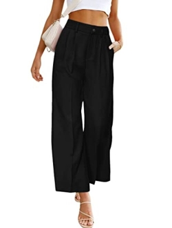 Women's Casual Summer Work Pants High Waisted Palazzo Pant Flowy Wide Leg Trousers with Pockets