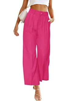 Women's Casual Summer Work Pants High Waisted Palazzo Pant Flowy Wide Leg Trousers with Pockets