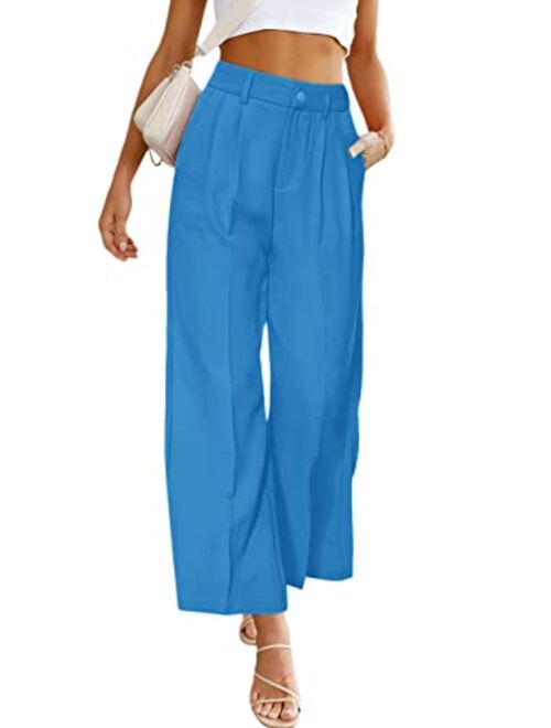 PRETTYGARDEN Women's Casual Summer Work Pants High Waisted Palazzo Pant Flowy Wide Leg Trousers with Pockets