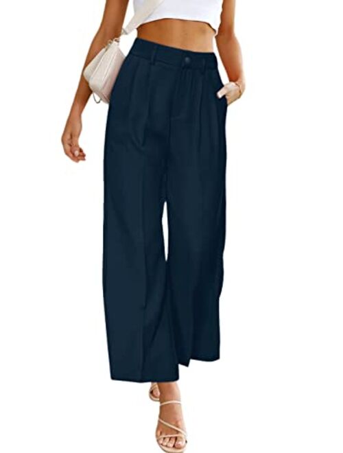 PRETTYGARDEN Women's Casual Summer Work Pants High Waisted Palazzo Pant Flowy Wide Leg Trousers with Pockets