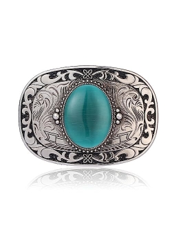 Btilasif Turquoise Belt Buckle for Men Women Handamde Round Shaped with Natural Stone Western Cowboy Rodeo Belt Buckle