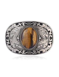 Btilasif Turquoise Belt Buckle for Men Women Handamde Round Shaped with Natural Stone Western Cowboy Rodeo Belt Buckle