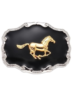 MUSVIKY Running Horse Belt Buckle for Men, Western Cowboy Cowgirls Vintage Silver Goden Belt Buckles for Women Boys Husband