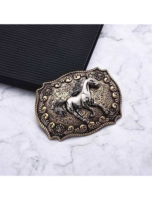 MUSVIKY Running Horse Belt Buckle for Men, Western Cowboy Cowgirls Vintage Silver Goden Belt Buckles for Women Boys Husband