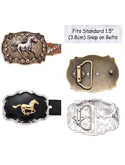 MUSVIKY Running Horse Belt Buckle for Men, Western Cowboy Cowgirls Vintage Silver Goden Belt Buckles for Women Boys Husband