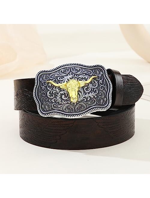 MUSVIKY Western Belt Buckle Cowboy Rodeo Running Horse Antique Floral Engraved Rope Edge Design Belt Buckle for Men Women