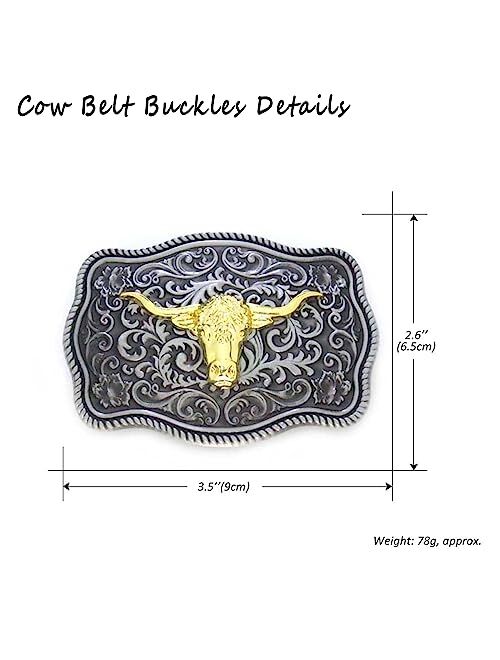 MUSVIKY Western Belt Buckle Cowboy Rodeo Running Horse Antique Floral Engraved Rope Edge Design Belt Buckle for Men Women