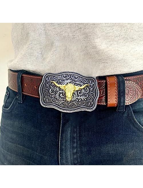 MUSVIKY Western Belt Buckle Cowboy Rodeo Running Horse Antique Floral Engraved Rope Edge Design Belt Buckle for Men Women