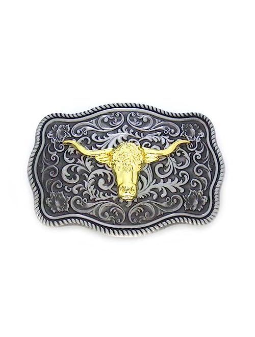 MUSVIKY Western Belt Buckle Cowboy Rodeo Running Horse Antique Floral Engraved Rope Edge Design Belt Buckle for Men Women