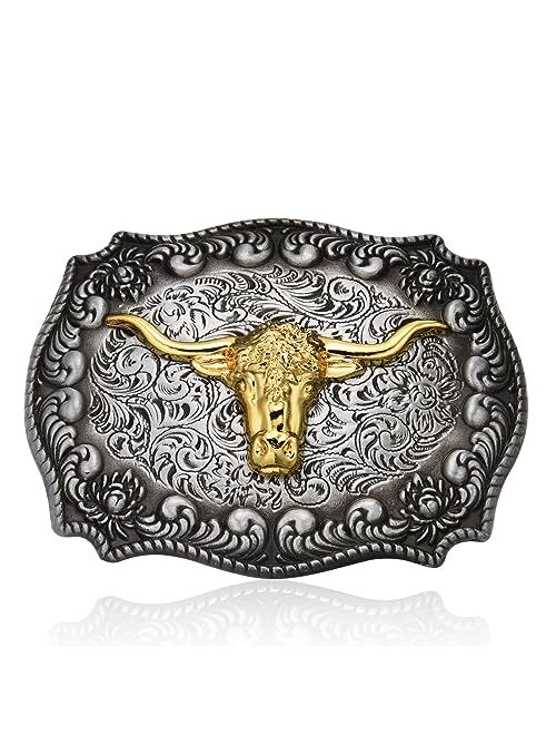 LYTOPTOP Running Horse Belt Buckle for Men, Western Cowboy Vintage Long Horn Bull Belt Buckle Gift for Birthday Halloween