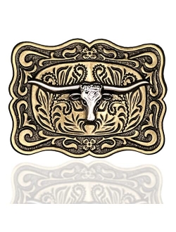 Nesawaki Long Horn Bull Western Cowboy Belt Buckle Gold Rodeo Texas For Men Women