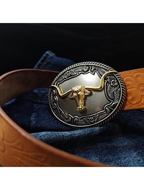 Nesawaki Long Horn Bull Western Cowboy Belt Buckle Gold Rodeo Texas For Men Women