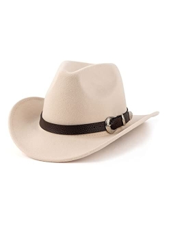 EOGIMI Western Cowboy Hats for Women Men Felt Wide Brim Panama Hat with Belt Buckle