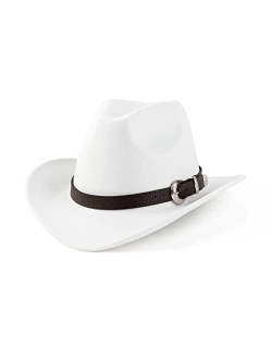 EOGIMI Western Cowboy Hats for Women Men Felt Wide Brim Panama Hat with Belt Buckle