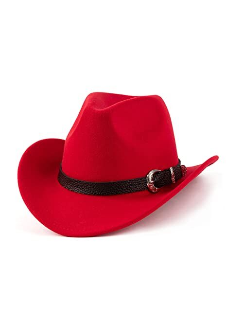 EOGIMI Western Cowboy Hats for Women Men Felt Wide Brim Panama Hat with Belt Buckle